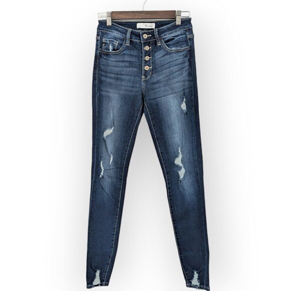 Kancan Skinny Button Fly Jeans High Rise Ankle Fray Jeans Distressed Size 5 / 26 - Picture 1 of 9